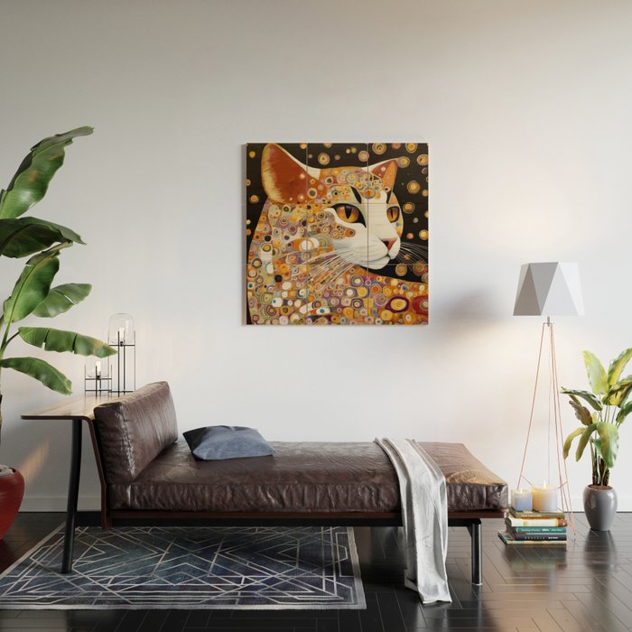 Klimt Cat with Almond Eyes Wood Wall Art Gallery Image 2