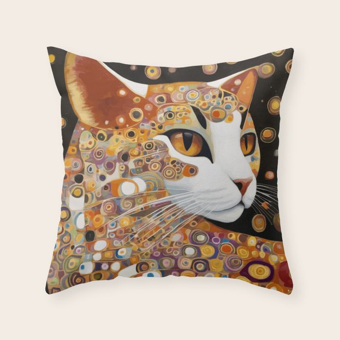 Klimt Cat with Almond Eyes Throw Pillow Gallery Image 6