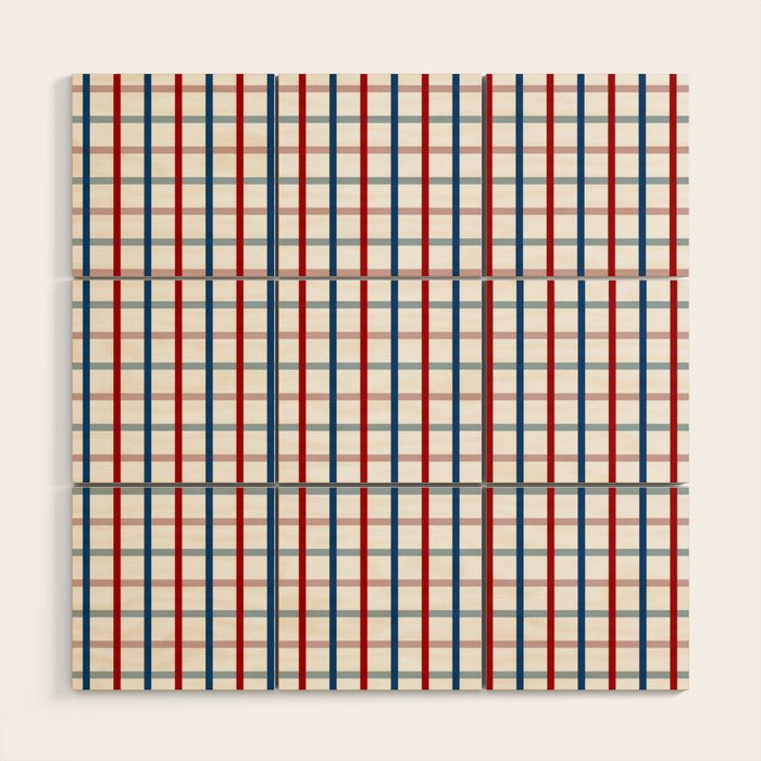 Blue Red Tattersall Plaid Pattern Wood Wall Art Gallery Image 1