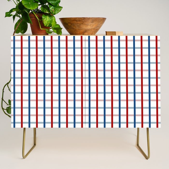 Blue Red Tattersall Plaid Pattern Credenza Gallery Image 1