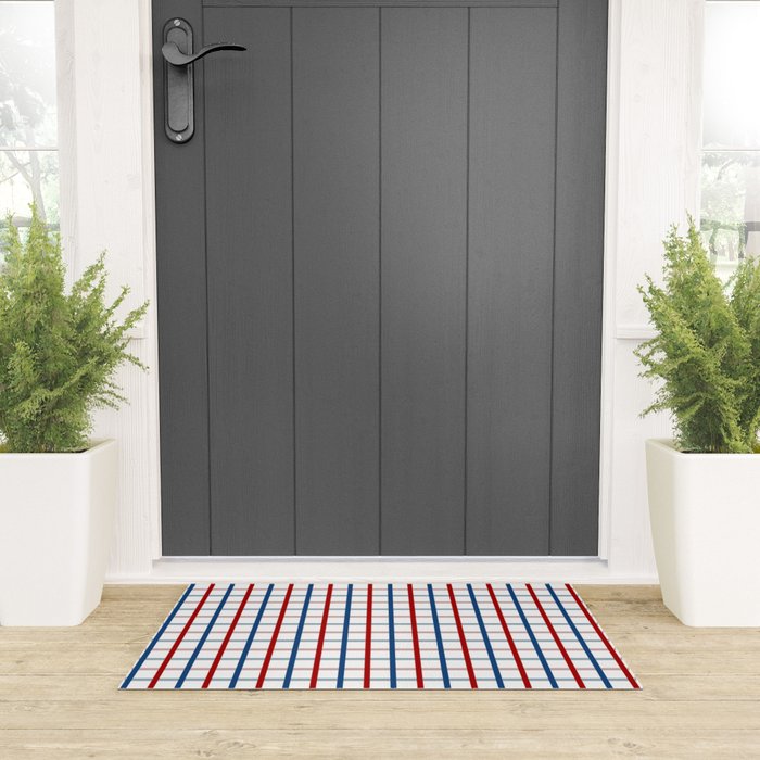 Blue Red Tattersall Plaid Pattern Welcome Mat Gallery Image 3