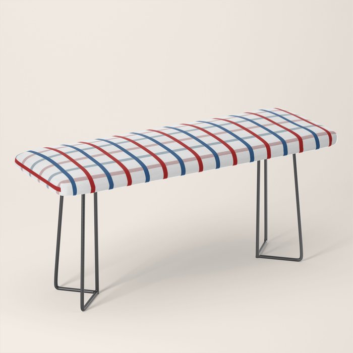 Blue Red Tattersall Plaid Pattern Bench Gallery Image 1