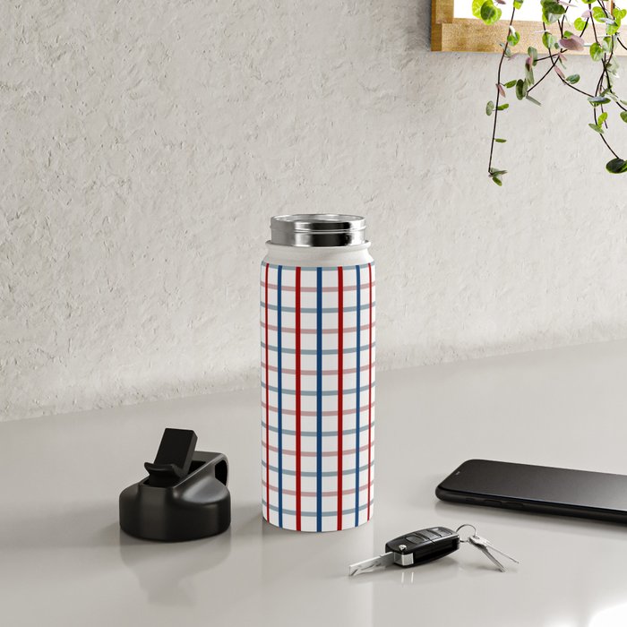 Blue Red Tattersall Plaid Pattern Water Bottle Gallery Image 4