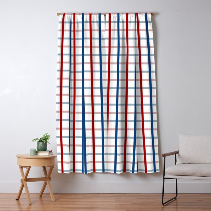 Blue Red Tattersall Plaid Pattern Window Curtain Gallery Image 5
