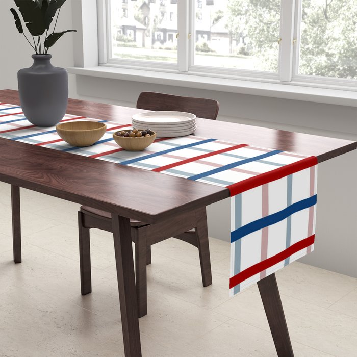 Blue Red Tattersall Plaid Pattern Table Runner Gallery Image 2