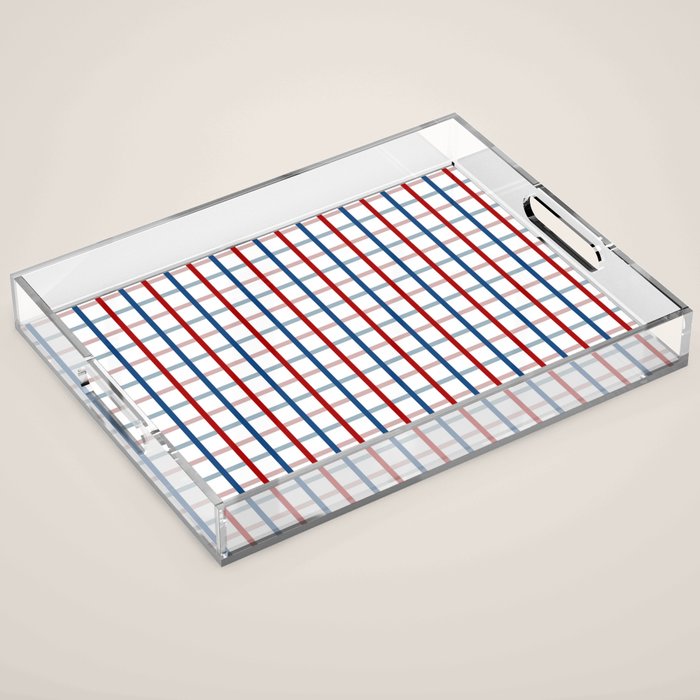 Blue Red Tattersall Plaid Pattern Acrylic Tray Gallery Image 1