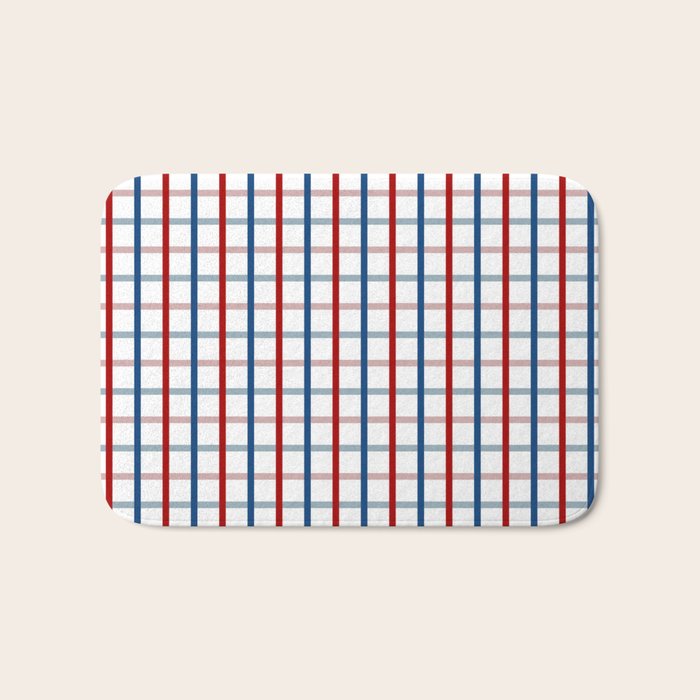 Blue Red Tattersall Plaid Pattern Bath Mat Gallery Image 1