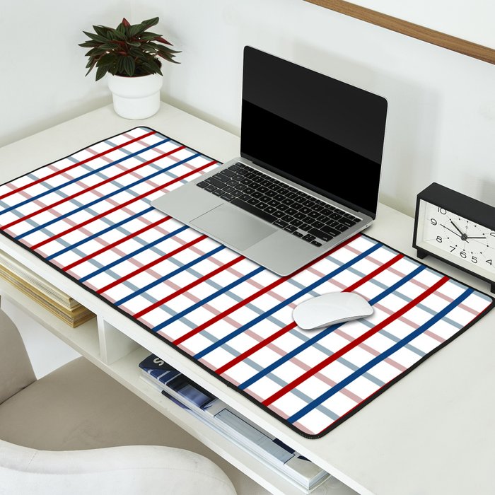 Blue Red Tattersall Plaid Pattern Desk Mat Gallery Image 2