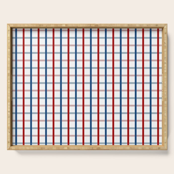 Blue Red Tattersall Plaid Pattern Serving Tray Gallery Image 1