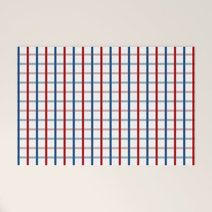Blue Red Tattersall Plaid Pattern Welcome Mat Gallery Image 1