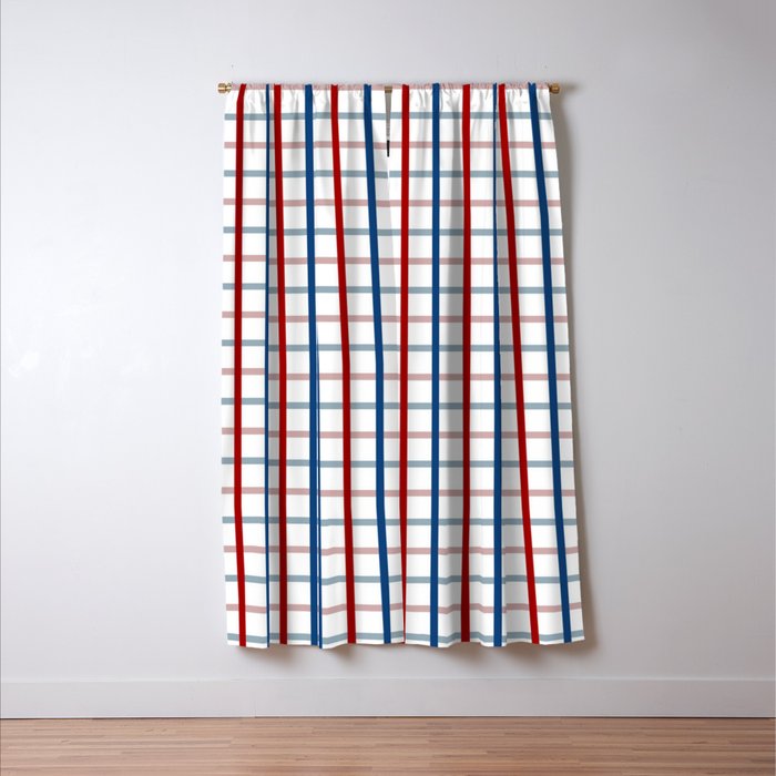 Blue Red Tattersall Plaid Pattern Window Curtain Gallery Image 3