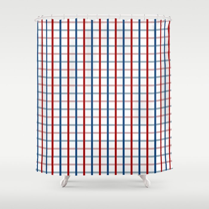 Blue Red Tattersall Plaid Pattern Shower Curtain Gallery Image 1