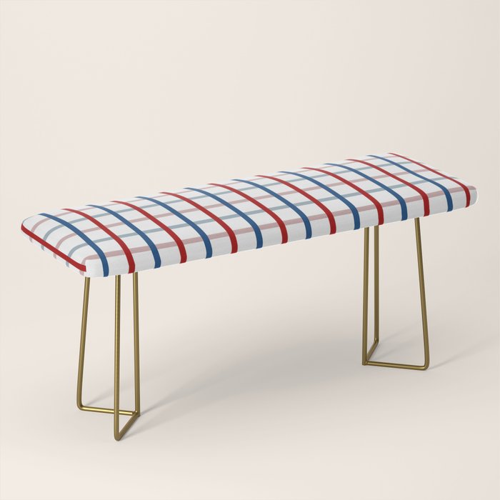 Blue Red Tattersall Plaid Pattern Bench Gallery Image 2