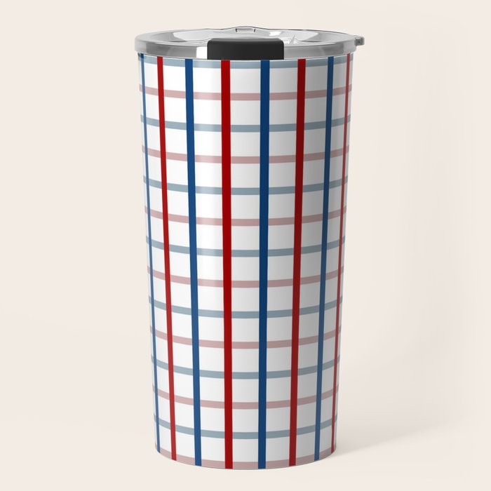 Blue Red Tattersall Plaid Pattern Travel Mug Gallery Image 1
