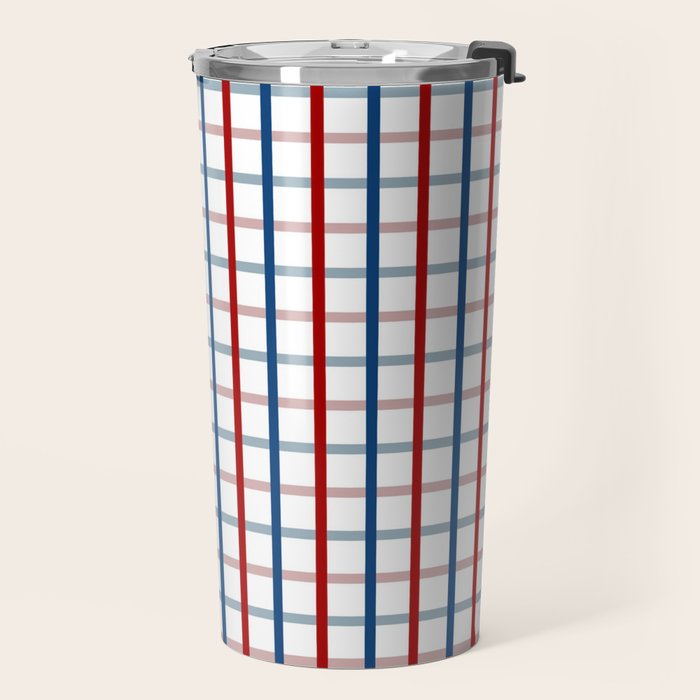 Blue Red Tattersall Plaid Pattern Travel Mug Gallery Image 2