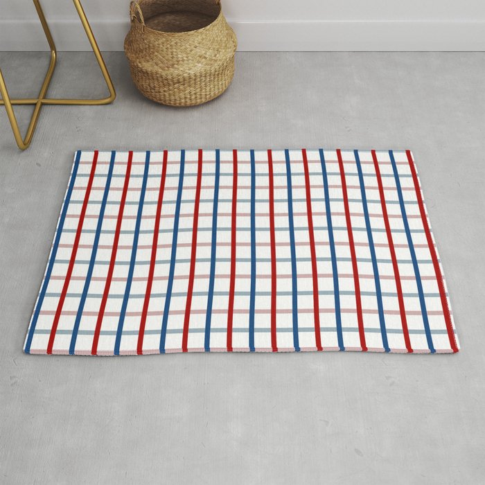 Blue Red Tattersall Plaid Pattern Rug Gallery Image 1