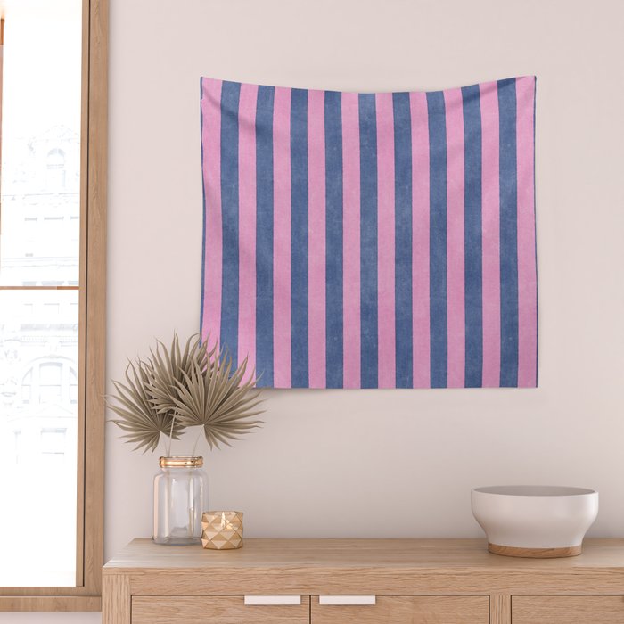 STRIPES - 005 - pink and blue Wall Tapestry Gallery Image 2