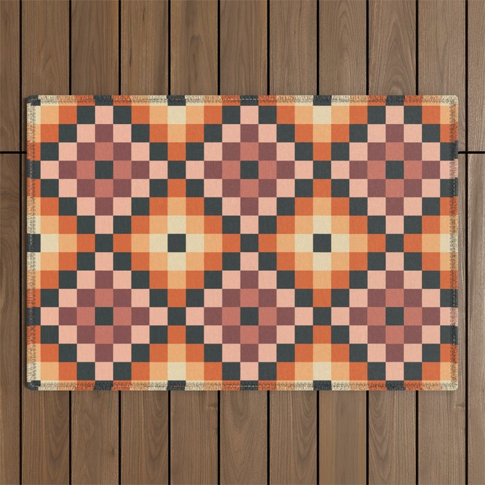 70s color squares pattern  Outdoor Rug Gallery Image 1