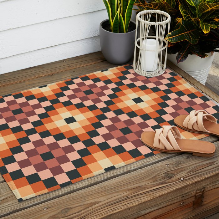70s color squares pattern  Outdoor Rug Gallery Image 2