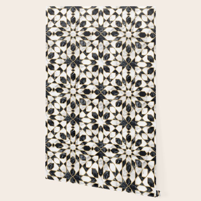 Black and white marble Moroccan mosaic Wallpaper Gallery Image 2