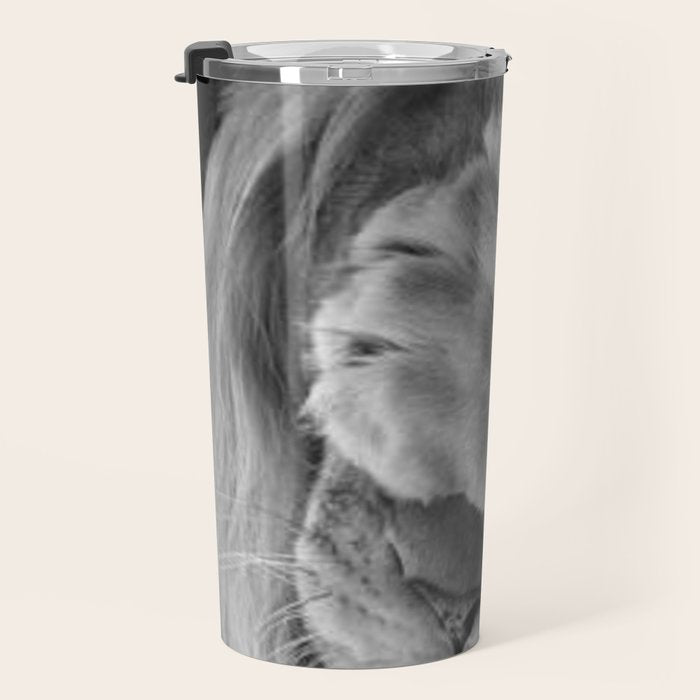 Even Lions Have Bad Days - The Lion Sleeps Tonight black and white photograph  Travel Mug Gallery Image 3