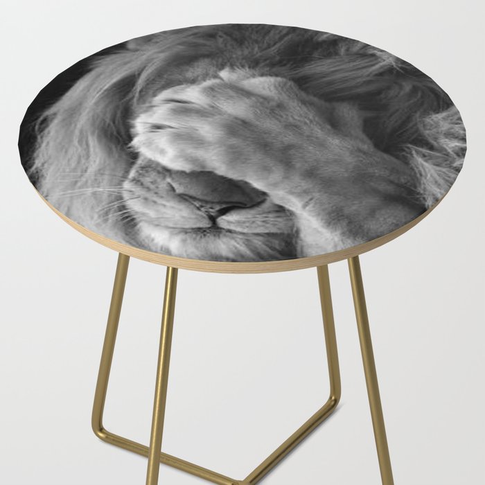 Even Lions Have Bad Days - The Lion Sleeps Tonight black and white photograph  Side Table Gallery Image 2