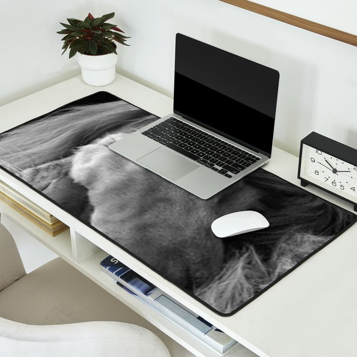 Even Lions Have Bad Days - The Lion Sleeps Tonight black and white photograph  Desk Mat Gallery Image 2