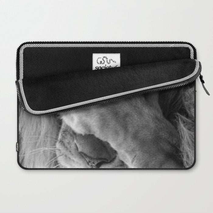 Even Lions Have Bad Days - The Lion Sleeps Tonight black and white photograph  Laptop Sleeve Gallery Image 2