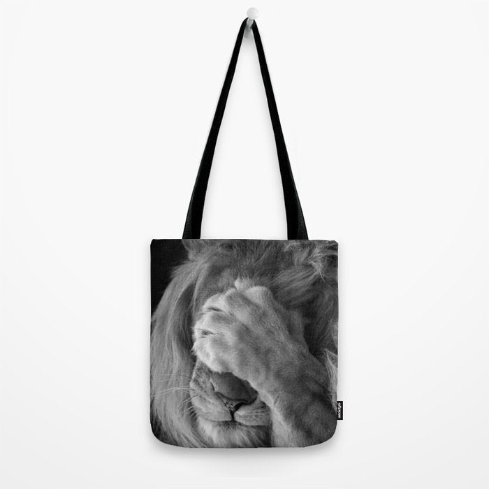 Even Lions Have Bad Days - The Lion Sleeps Tonight black and white photograph  Tote Bag Gallery Image 2