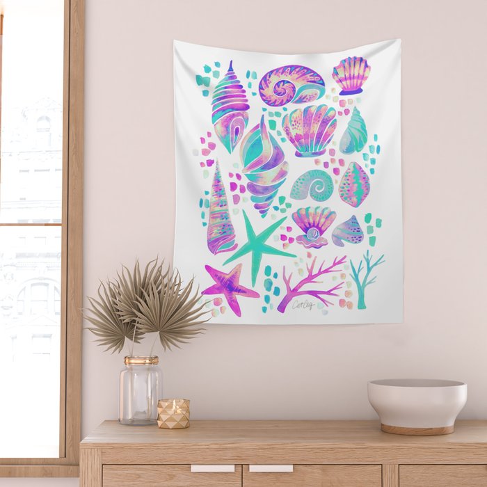 Painted Seashells - Periwinkle & Mint Wall Tapestry Gallery Image 2