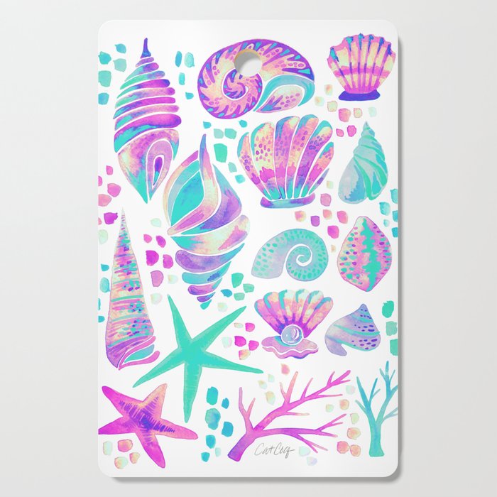 Painted Seashells - Periwinkle & Mint Cutting Board Gallery Image 1