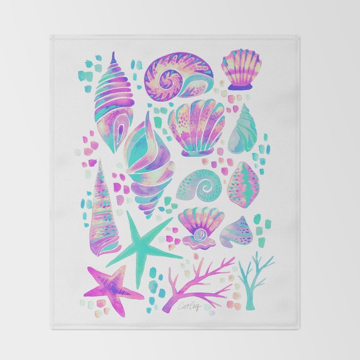Painted Seashells - Periwinkle & Mint Throw Blanket Gallery Image 2