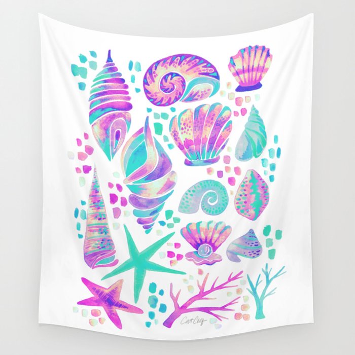 Painted Seashells - Periwinkle & Mint Wall Tapestry Gallery Image 4