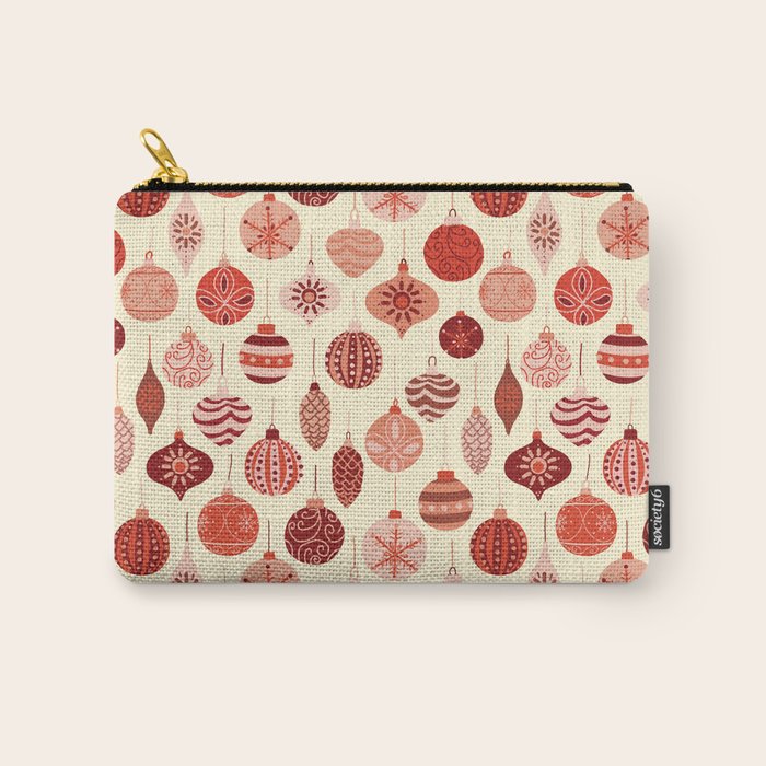 Christmas Ornaments Red Pink Beige Pattern Carry All Pouch Gallery Image 1