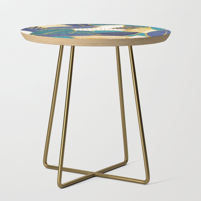 Leaf wall // navy blue royal blue and teal leaves golden lines Side Table Gallery Image 1