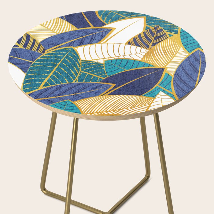 Leaf wall // navy blue royal blue and teal leaves golden lines Side Table Gallery Image 2