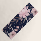 Modern, Boho, Floral Prints, Navy and Pink Yoga Mat Gallery Image 1