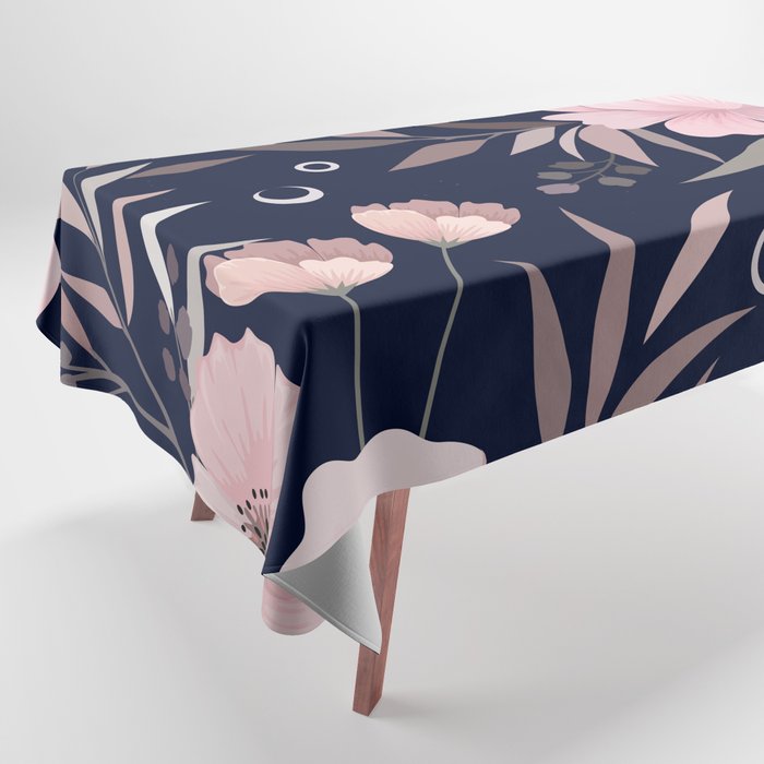 Modern, Boho, Floral Prints, Navy and Pink Tablecloth Gallery Image 1