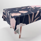 Modern, Boho, Floral Prints, Navy and Pink Tablecloth Gallery Image 1