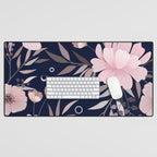 Modern, Boho, Floral Prints, Navy and Pink Desk Mat Gallery Image 1