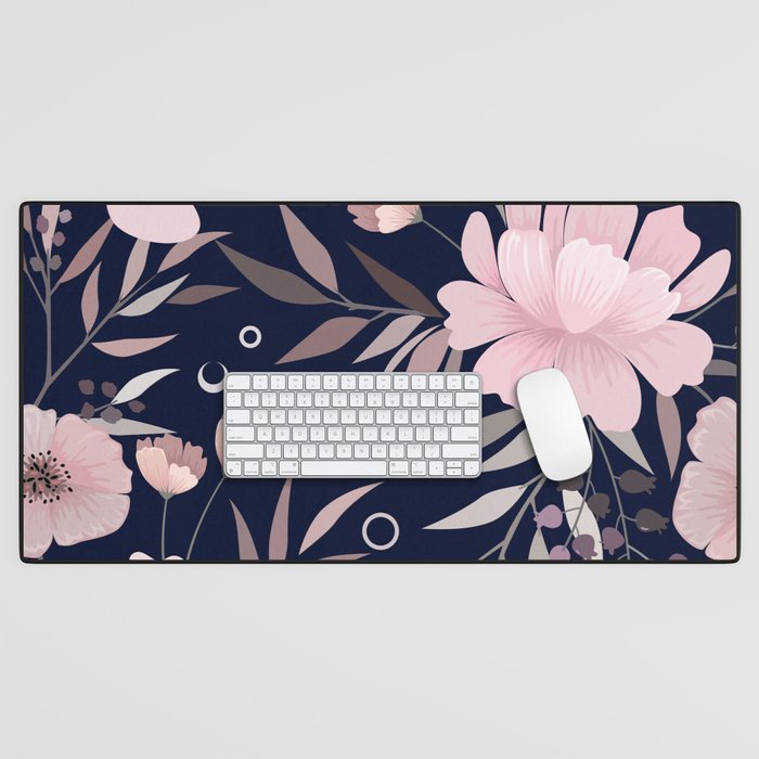Modern, Boho, Floral Prints, Navy and Pink Desk Mat Gallery Image 1