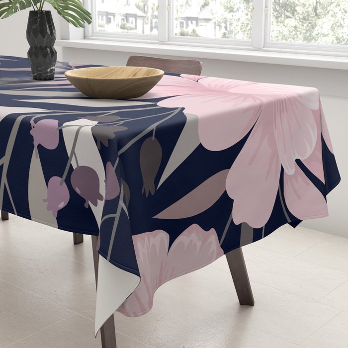 Modern, Boho, Floral Prints, Navy and Pink Tablecloth Gallery Image 3