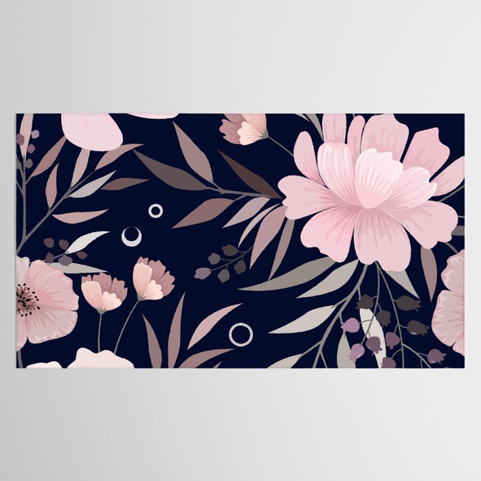 Modern, Boho, Floral Prints, Navy and Pink Tablecloth Gallery Image 2