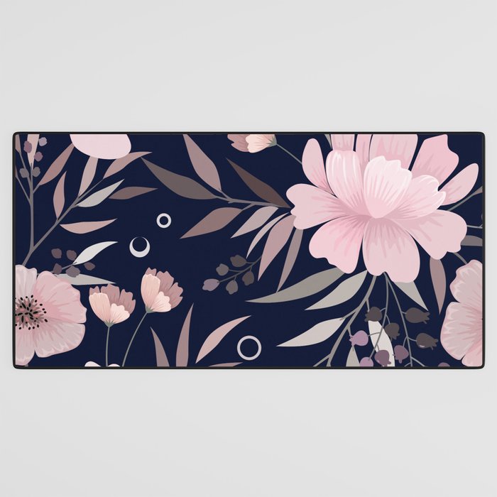 Modern, Boho, Floral Prints, Navy and Pink Desk Mat Gallery Image 3