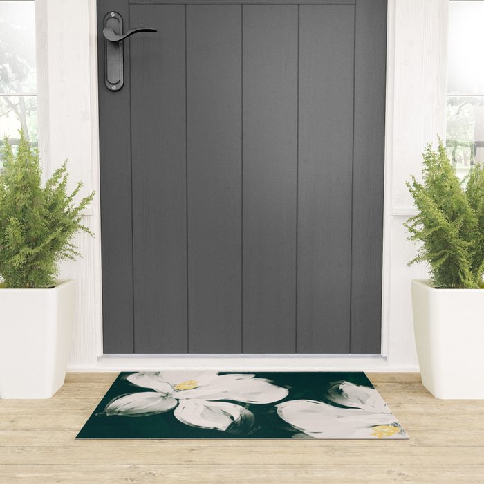 White Flowers On Green Welcome Mat Gallery Image 3