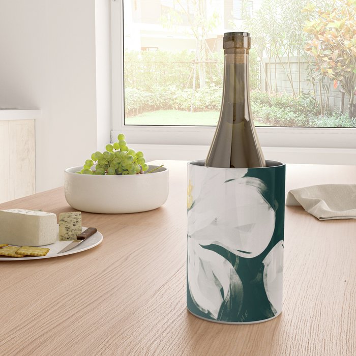 White Flowers On Green Wine Chiller Gallery Image 4