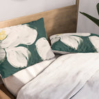 White Flowers On Green Pillow Sham Gallery Image 2