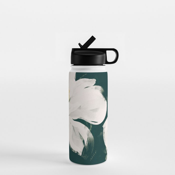 White Flowers On Green Water Bottle Gallery Image 1