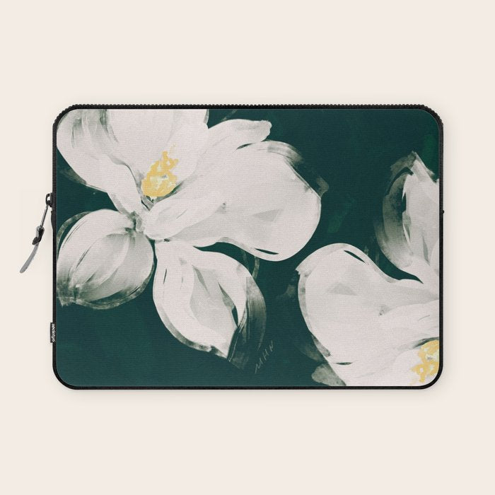 White Flowers On Green Laptop Sleeve Gallery Image 1