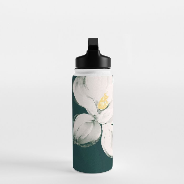 White Flowers On Green Water Bottle Gallery Image 3